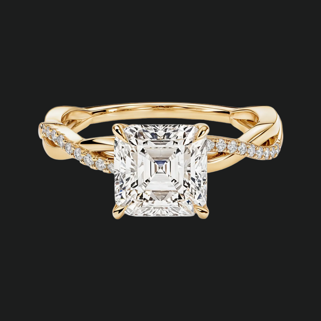 Twist Asscher Couper la bague de fiançailles avec des accents de diamant en or blanc 9kt