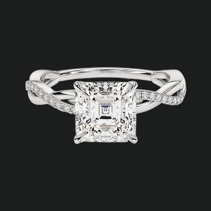 Twist Asscher Cut Pierścionek zaręczynowy za pomocą diamentowych akcentów