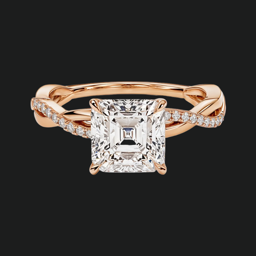 Twist Asscher Cut Pierścionek zaręczynowy za pomocą diamentowych akcentów
