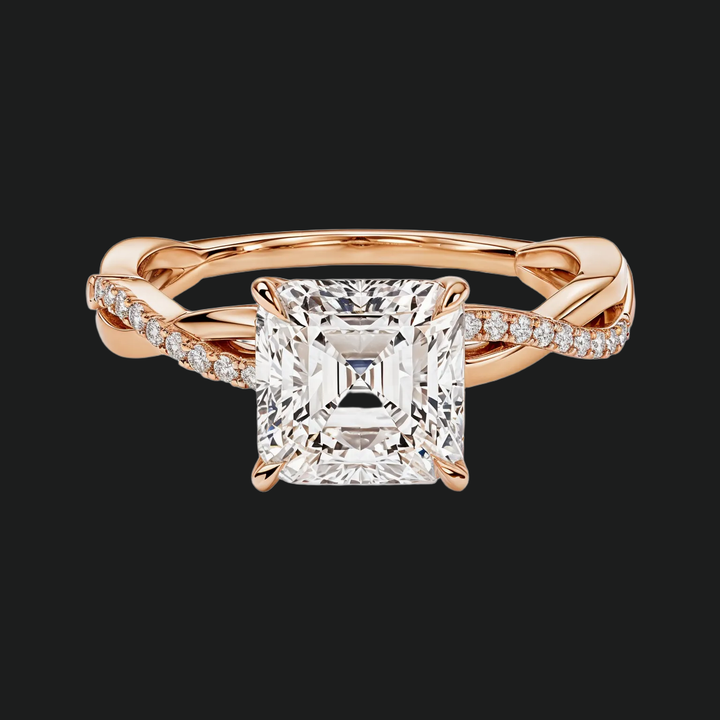 Twist Asscher Cut Pierścionek zaręczynowy za pomocą diamentowych akcentów