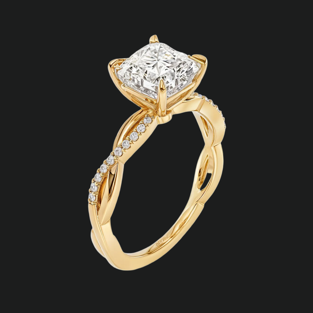 Twist Asscher Cut Pierścionek zaręczynowy za pomocą diamentowych akcentów