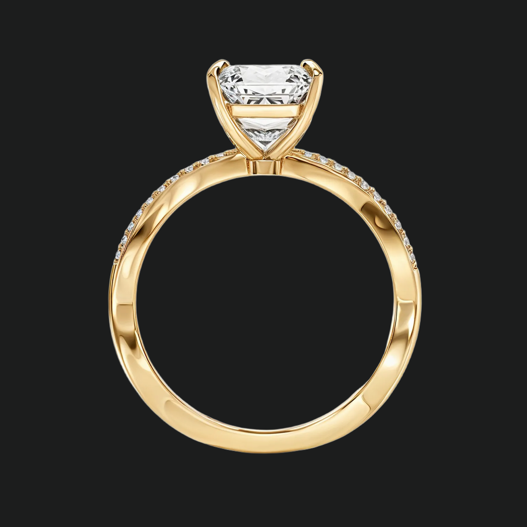 Twist Asscher Cut Pierścionek zaręczynowy za pomocą diamentowych akcentów