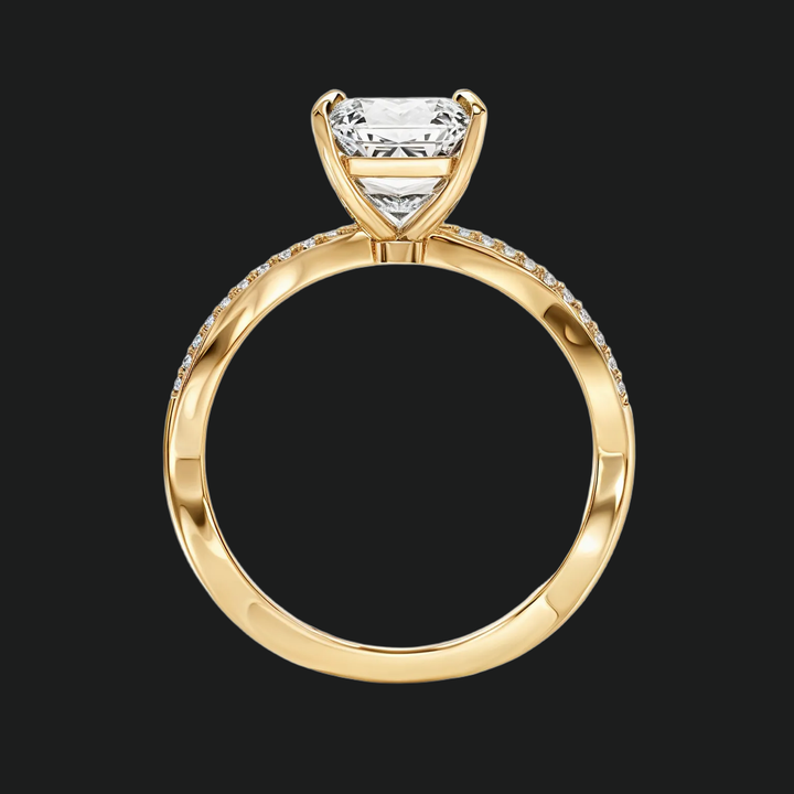 Twist Asscher Cut Pierścionek zaręczynowy za pomocą diamentowych akcentów