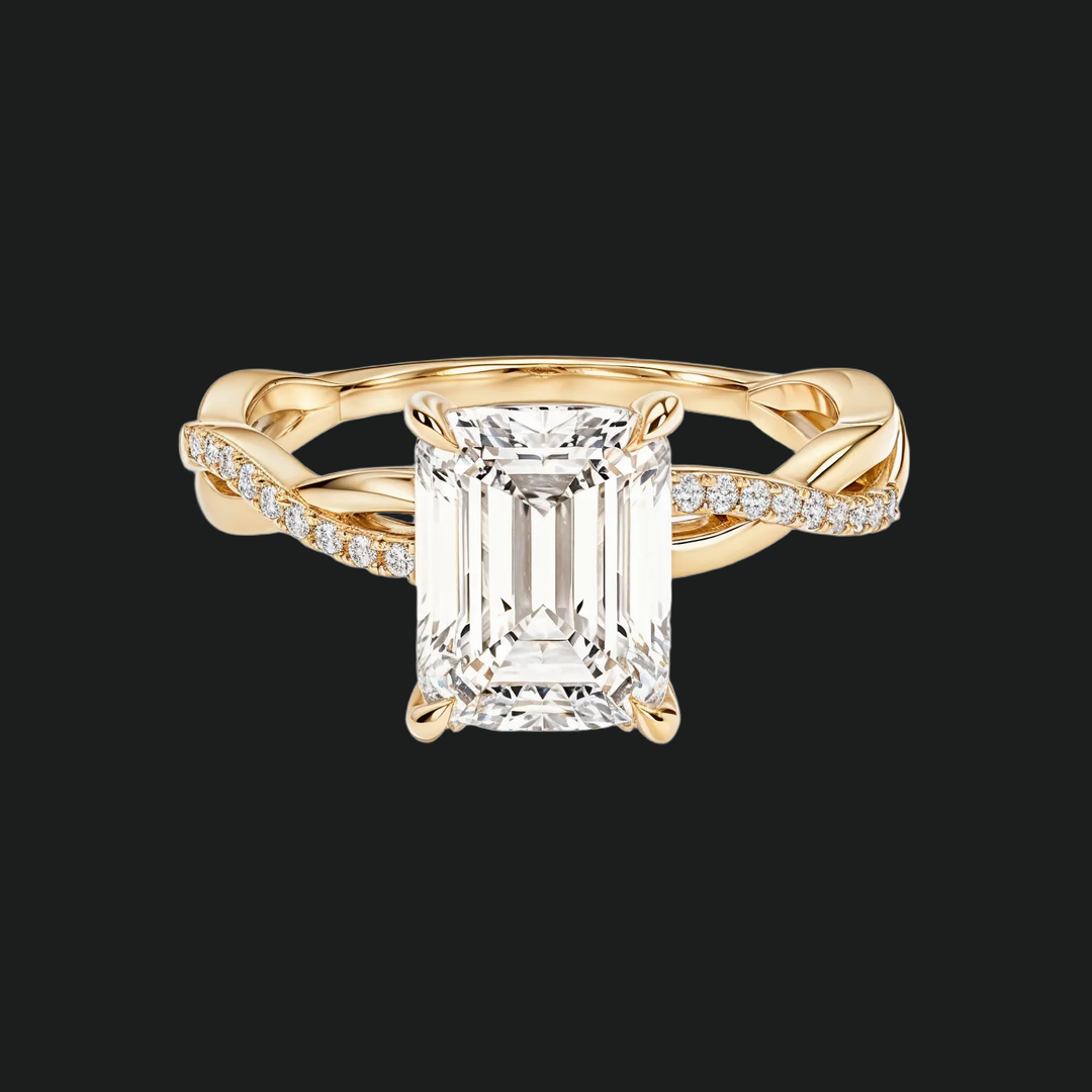 Twisted Pavé Emerald Cut Engagement Rague en or blanc 9kt