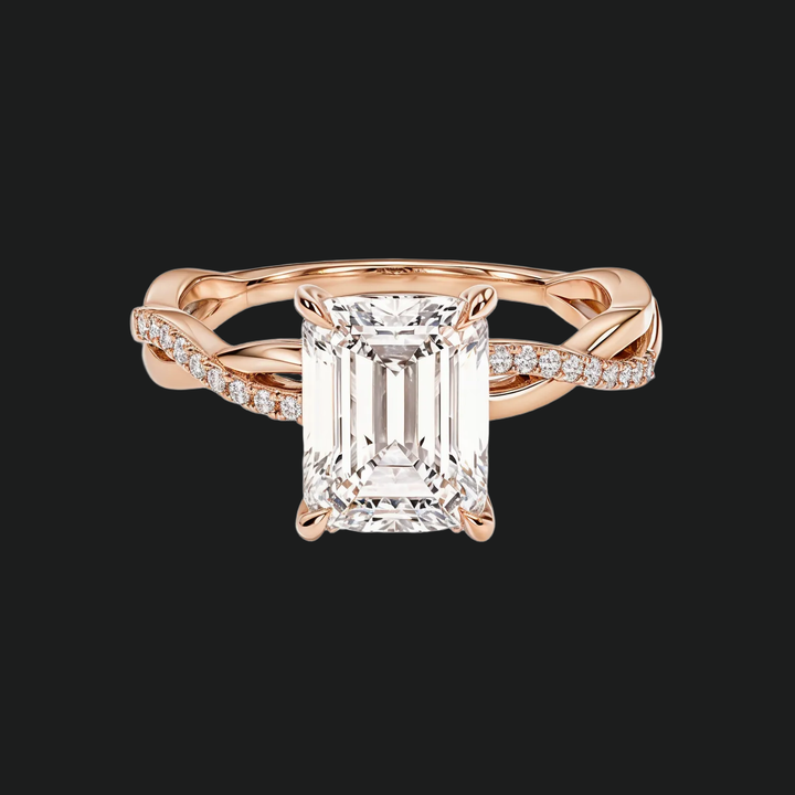 Twisted Pavé Emerald izrezan zaručnički prsten