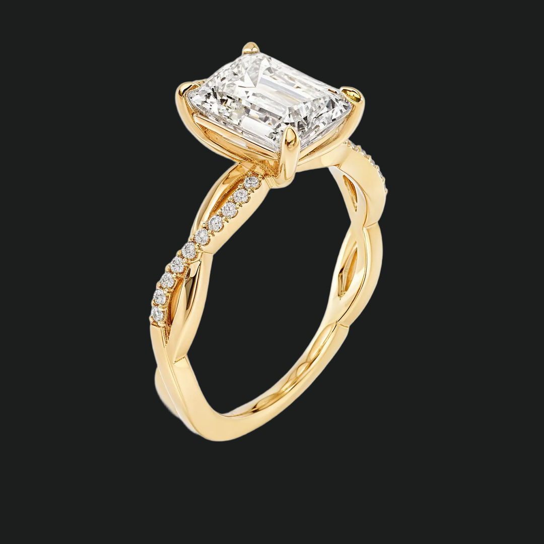 Twisted Pavé Emerald izrezan zaručnički prsten