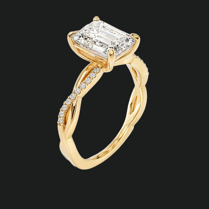 Twisted Pavé Emerald izrezan zaručnički prsten