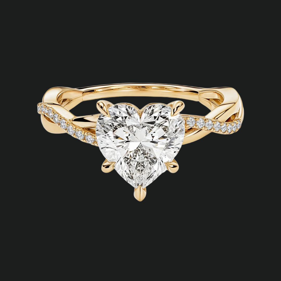 Twist Heart Coup Diamond Accents Anneau de fiançailles avec bande pavée en or blanc 9kt