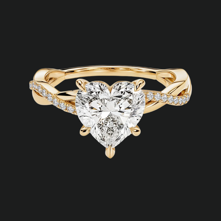 Twist Heart Cut Diamond Access Pierścień zaręczynowy z pavé opaską w 9KT Białe Złoto