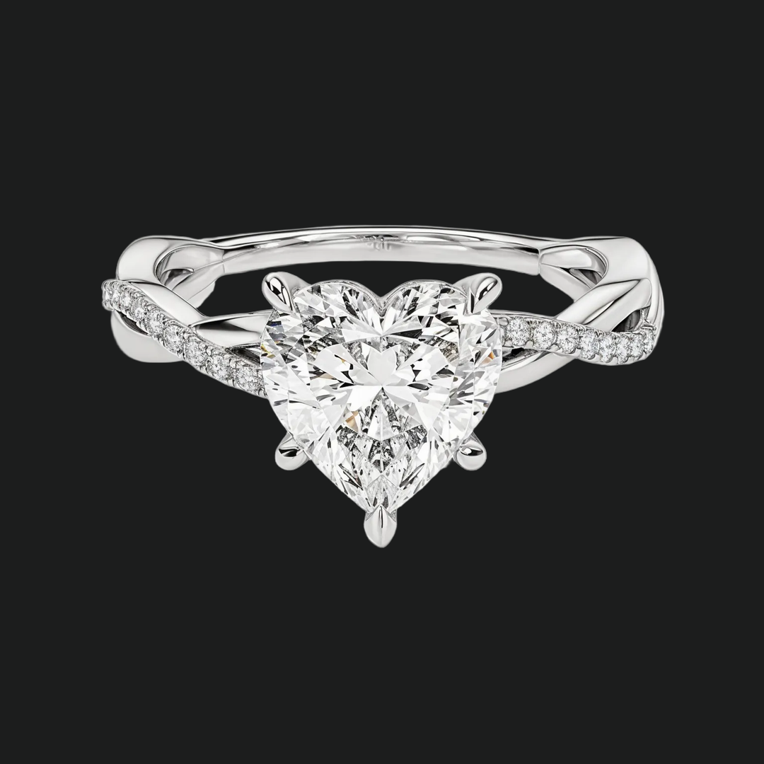 Twist Heart Cut Diamond Access Piersłąd zaręczynowy z pavé opaską