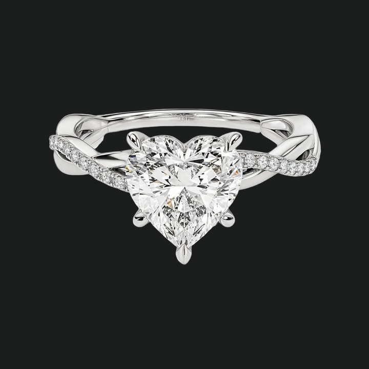 Twist Heart Cut Diamond Access Piersłąd zaręczynowy z pavé opaską