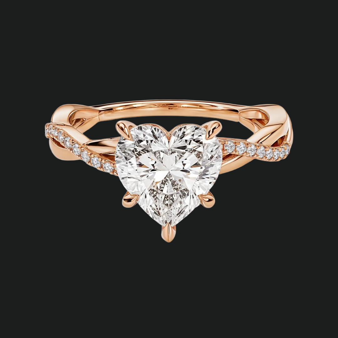 Twist Heart Cut Diamond Access Piersłąd zaręczynowy z pavé opaską