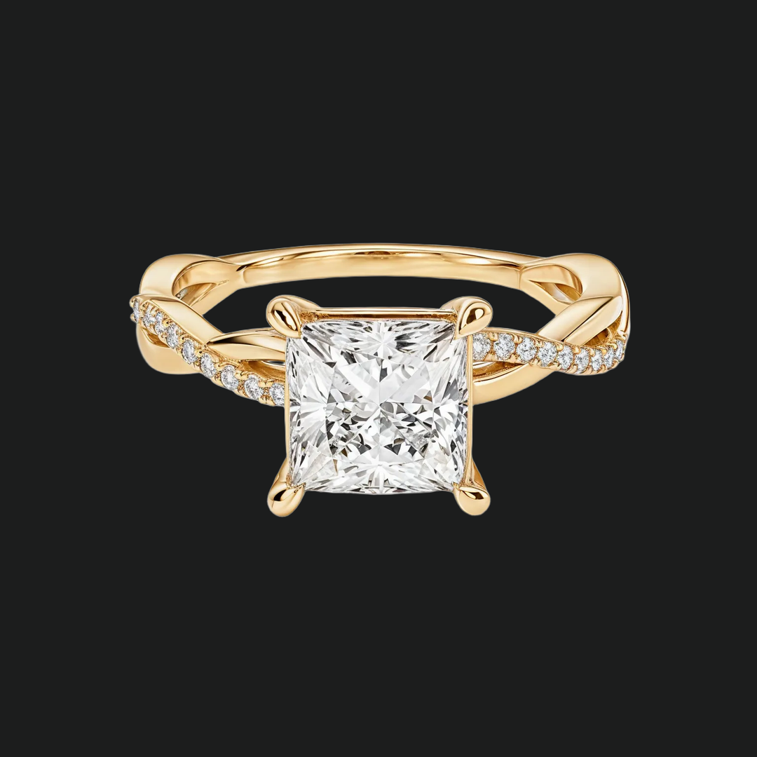 Twist Band Princess Engagement Ring met diamantaccenten in 9kt witgoud
