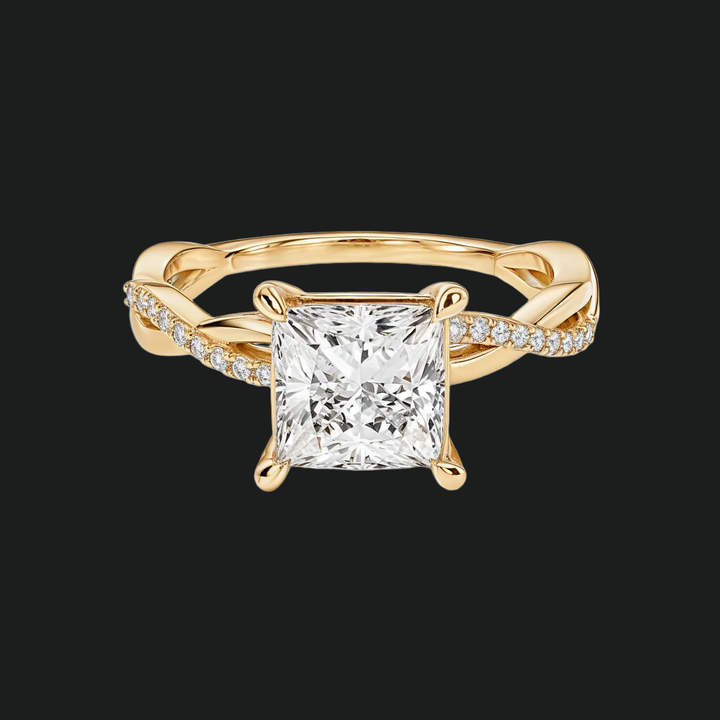 Twist Band Princess Engagement Ring met diamantaccenten in 9kt witgoud