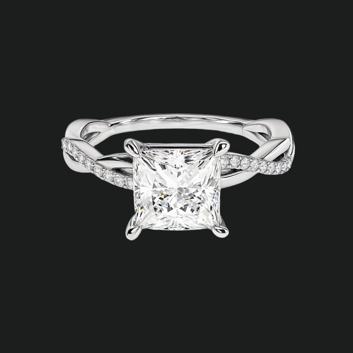 Twist Band Princess Engagement Ring met diamanten accenten