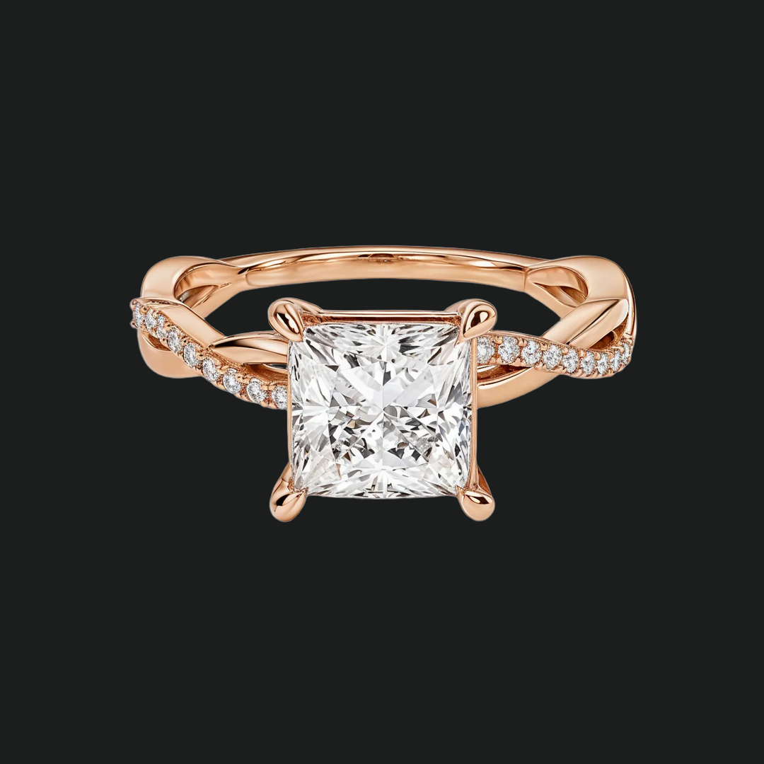 Twist Band Princess Engagement Ring met diamanten accenten