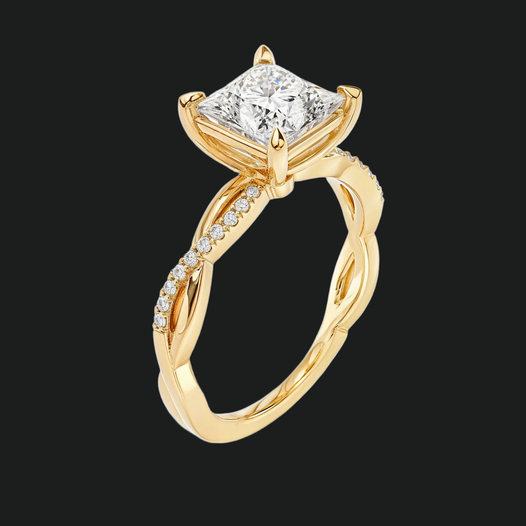 Twist Band Princess Engagement Ring met diamanten accenten