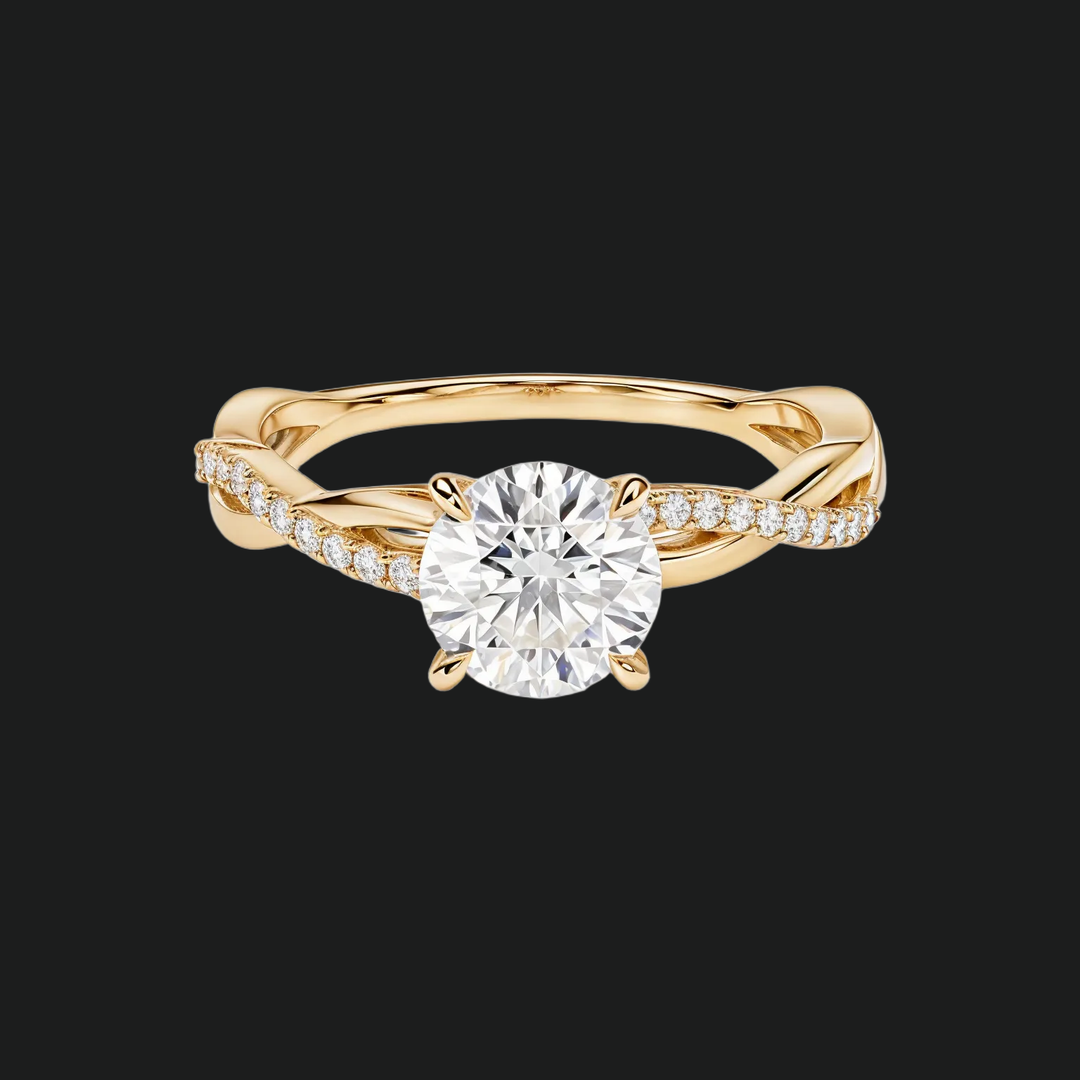 Draai pavé ronde diamant accenten verlovingsring in 9kt witgoud