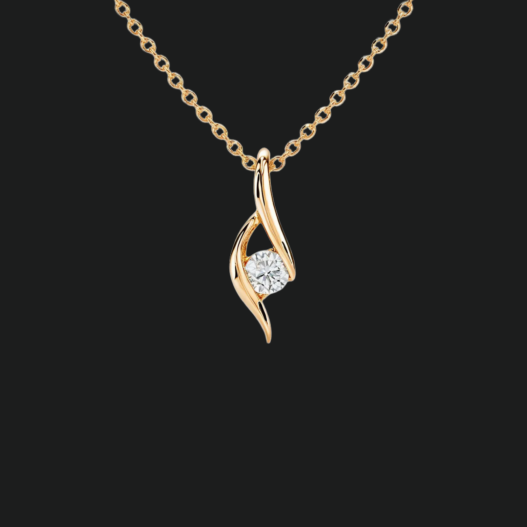 Twist Solitaire Round Diamond Pendant Necklace - 9kt White Gold with Lab-Grown Diamond