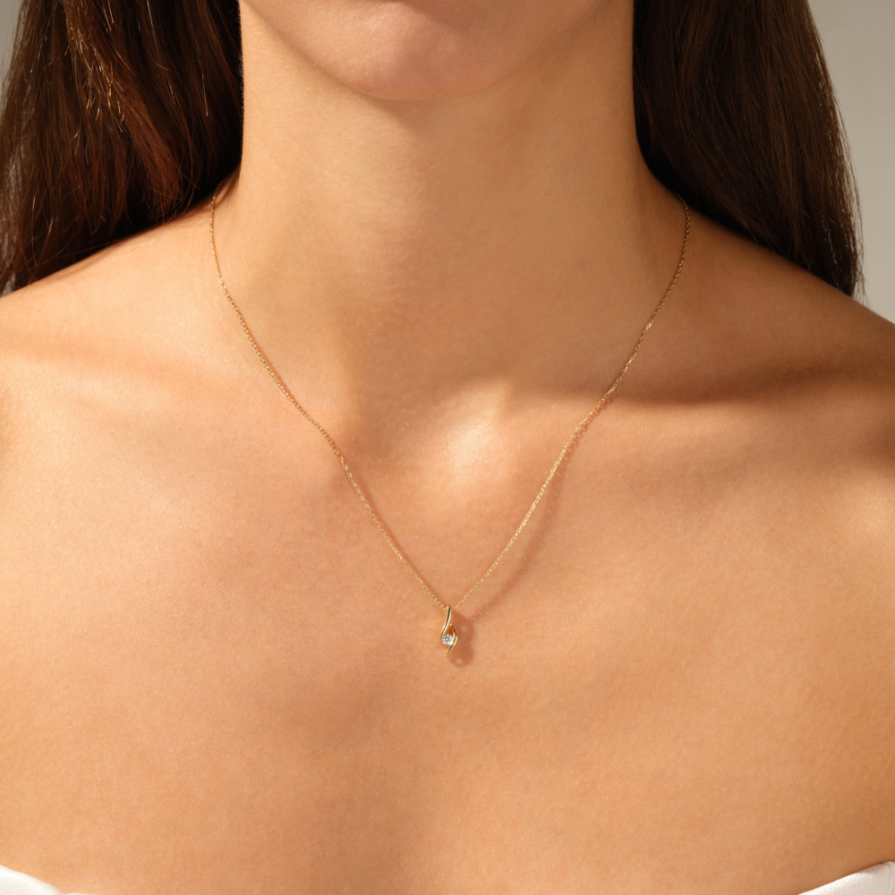 Twist Solitaire Round Diamond Pendant Necklace