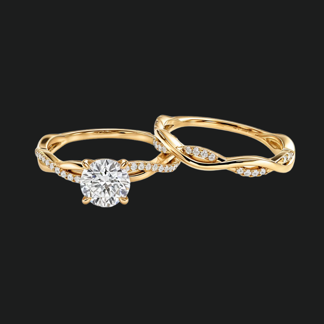 Twisted Vine Round Diamond Accenten verlovingsring en trouwring ingesteld in 9kt witgoud