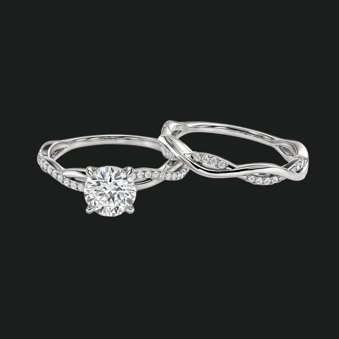 Twisted Vine Round Diamond Accenten verlovingsring en trouwring set