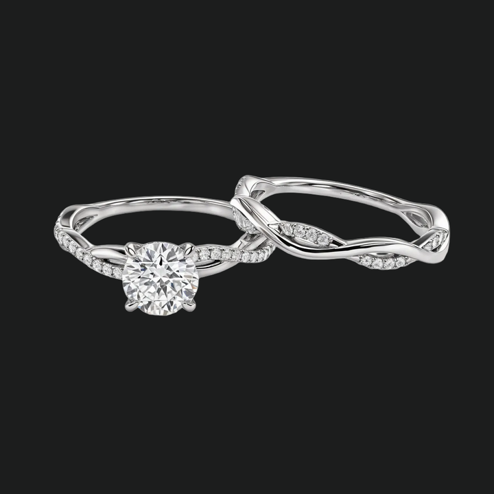 Twisted Vine Round Diamond Accenten verlovingsring en trouwring set
