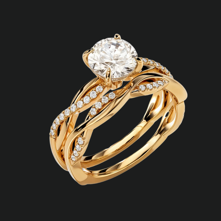 Twisted Vine Round Diamond Accenten verlovingsring en trouwring set