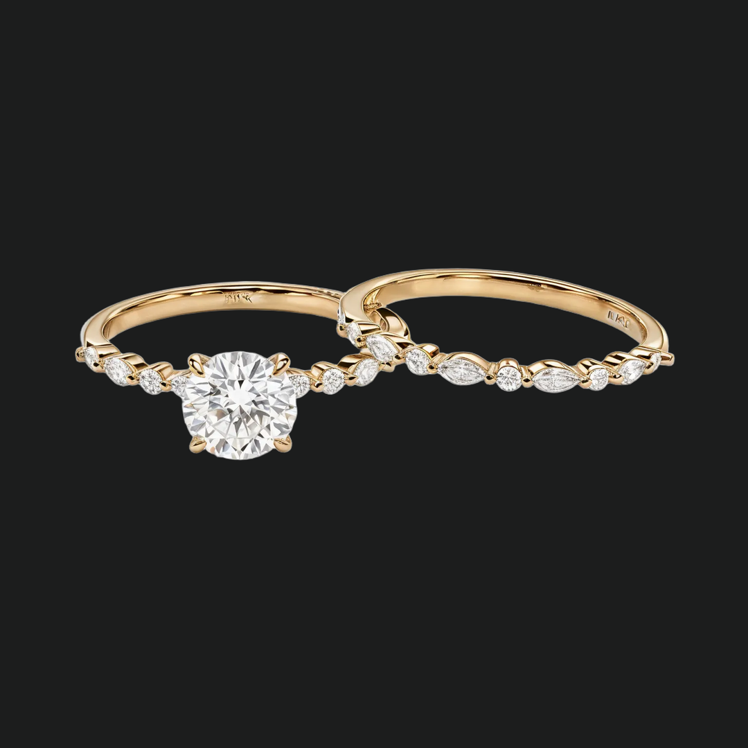 Versailles Round Diamond Accenten Bridal Set in 9kt White Gold