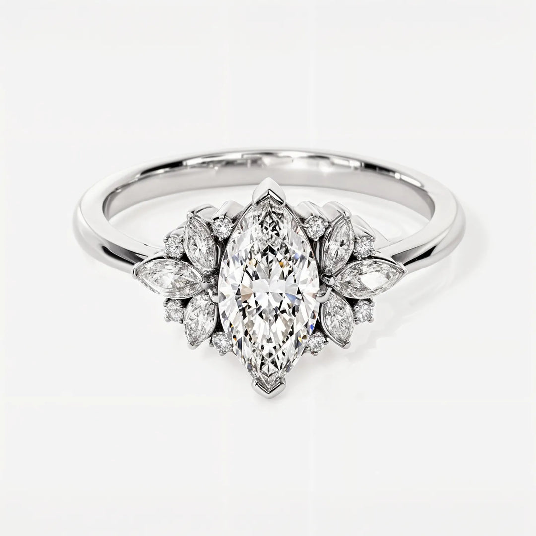 Vintage Marquise Halo Engagement Ring with Diamond Accents