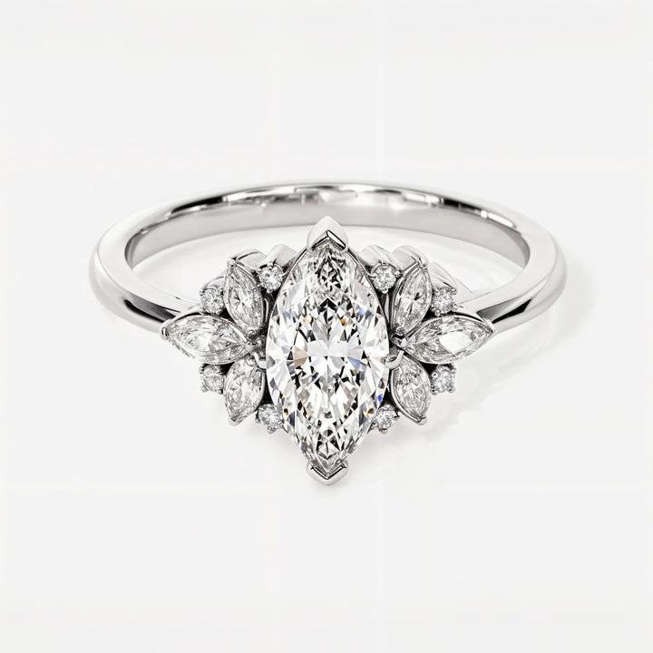 Vintage Marquise Halo Engagement Ring with Diamond Accents
