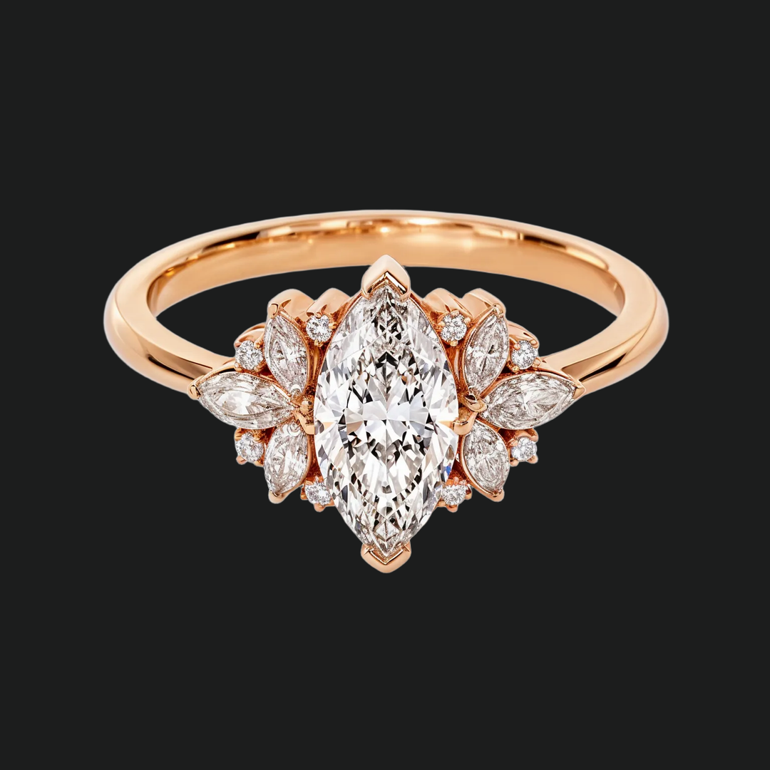 Vintage Marquise Halo Engagement Ring with Diamond Accents