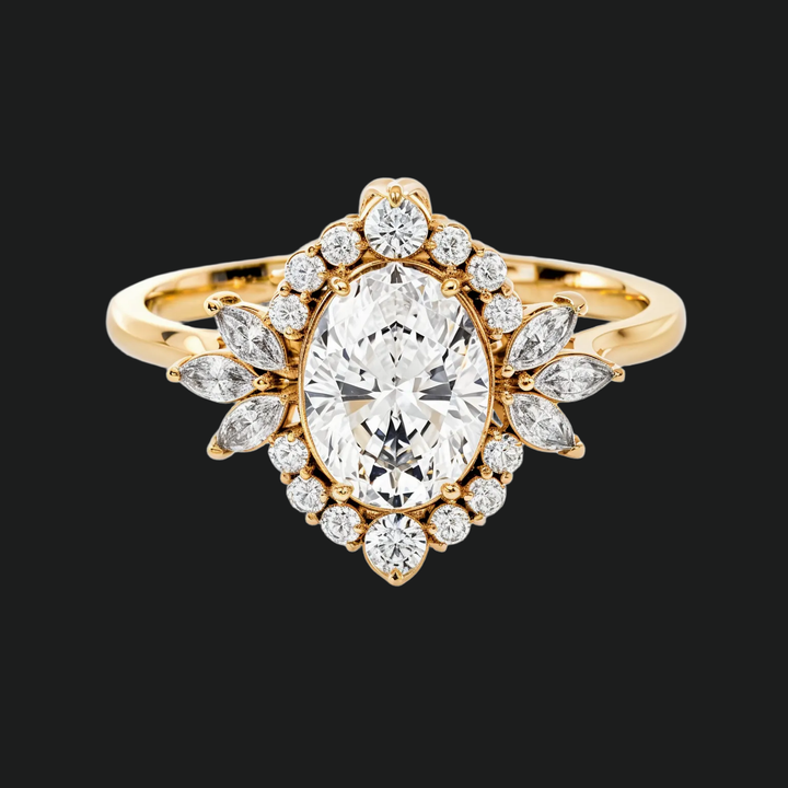 Vintage Oval Halo Engagement Ring with Diamond Accents in 9kt White Gold