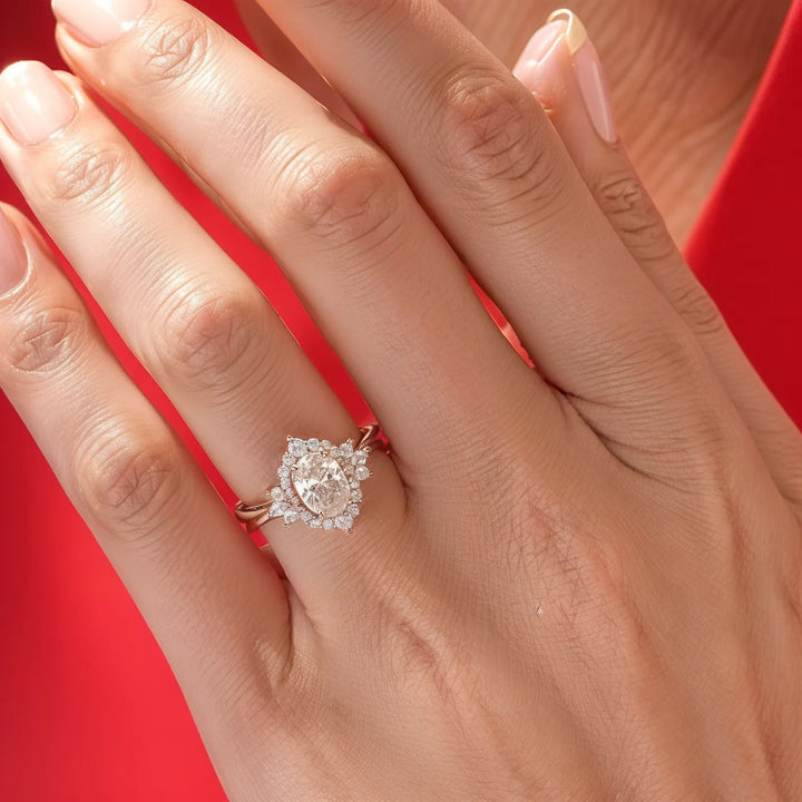 Vintage Oval Halo Engagement Ring with Diamond Accents