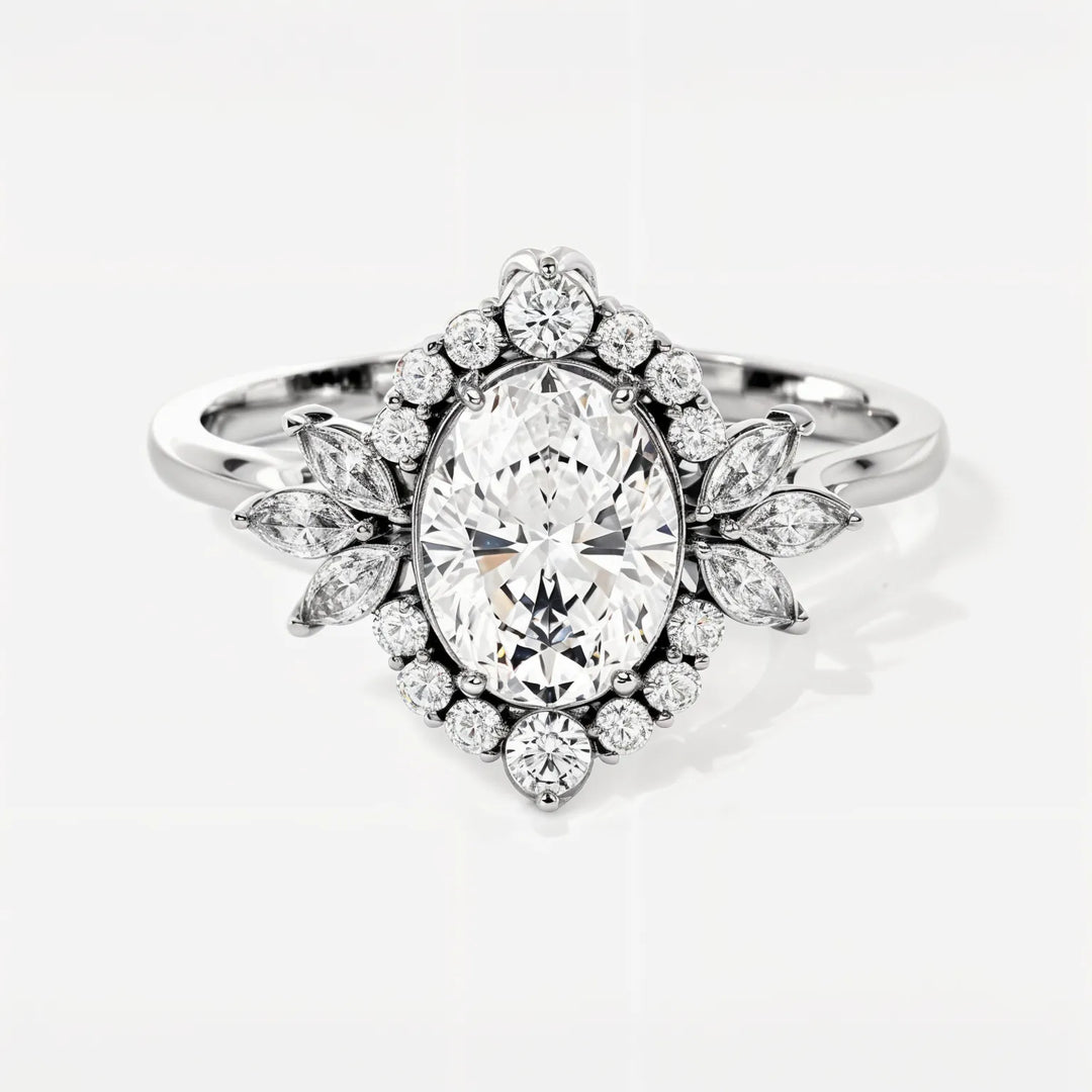 Vintage Oval Halo Engagement Ring with Diamond Accents