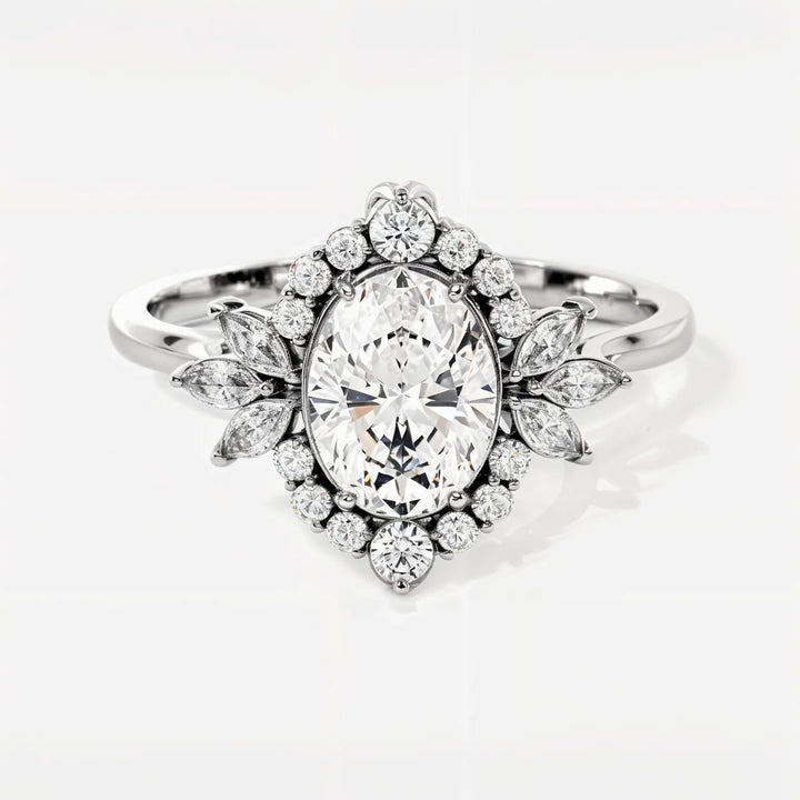Vintage Oval Halo Engagement Ring with Diamond Accents