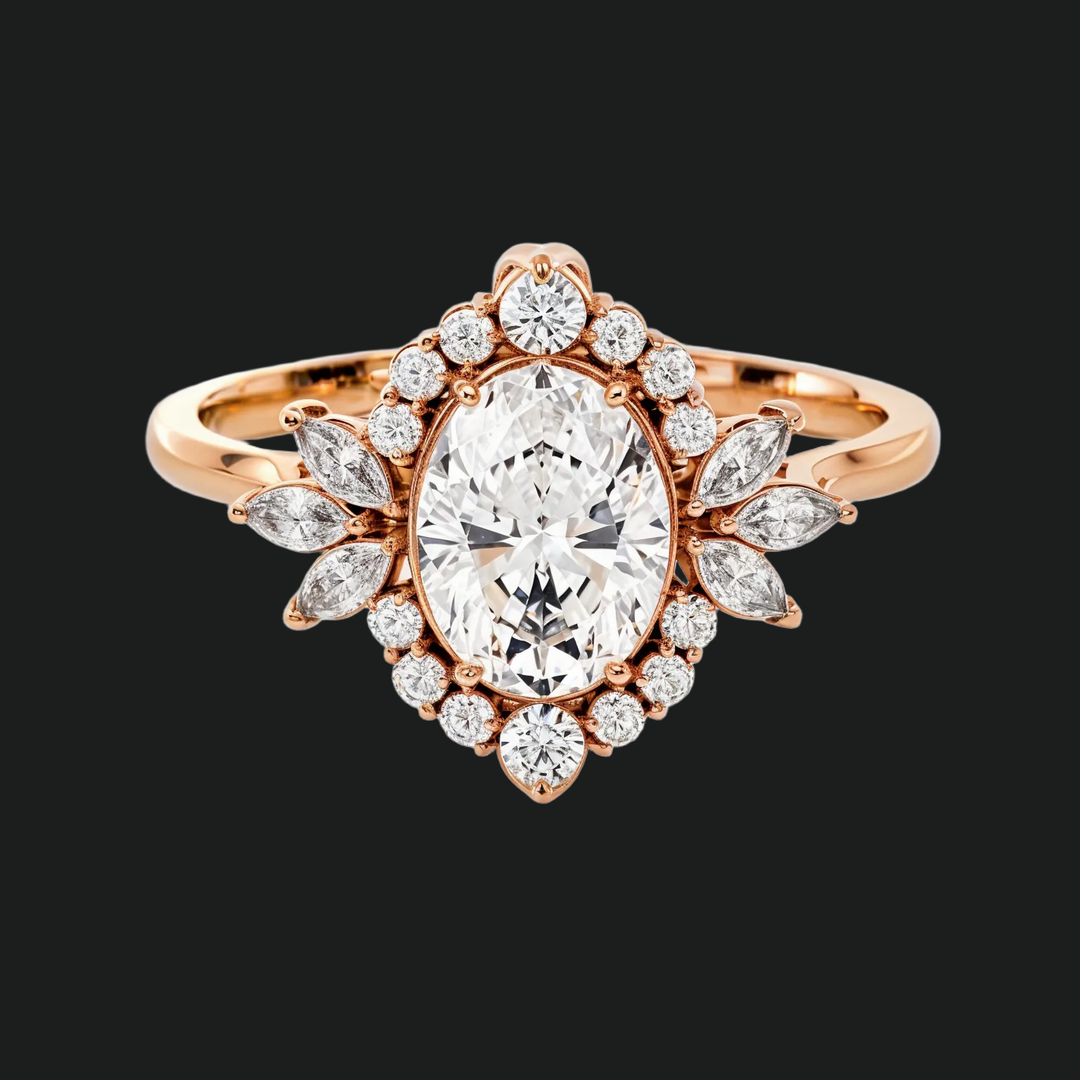 Vintage Oval Halo Engagement Ring with Diamond Accents