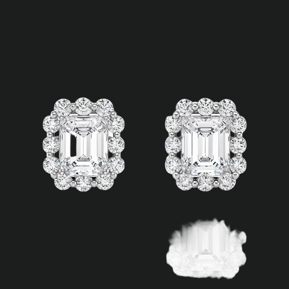 Emerald Cut Diamond Halo Stud Earrings (1)