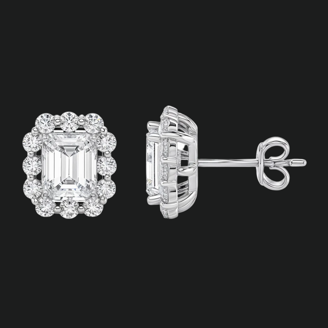 Emerald Cut Diamond Halo Stud -oorbellen (1)
