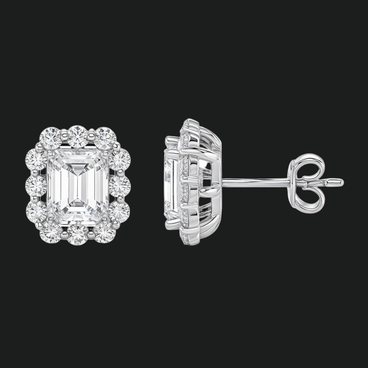 Emerald Cut Diamond Halo Stud -oorbellen (1)