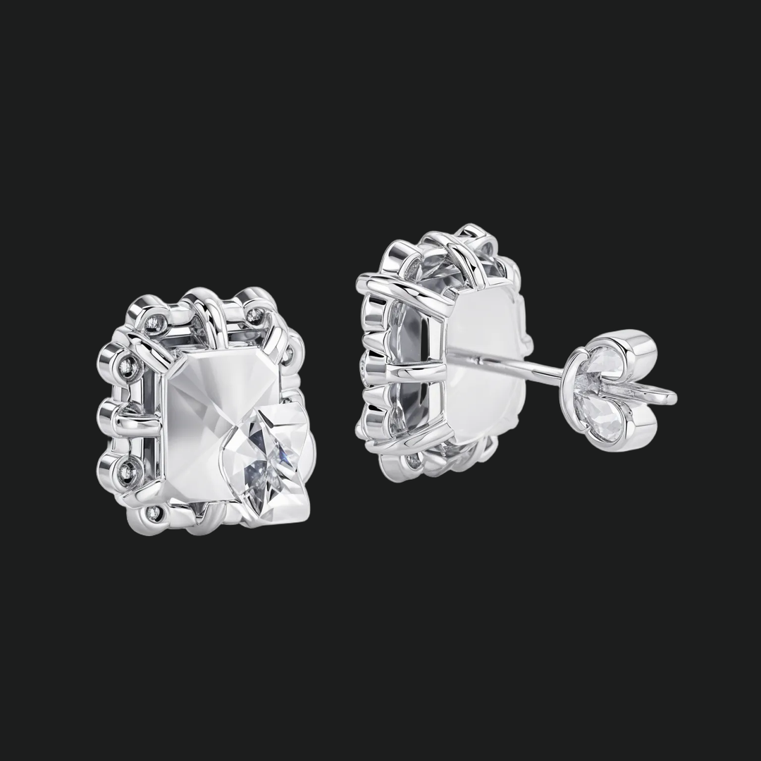 Emerald Cut Diamond Halo Stud -oorbellen (1)