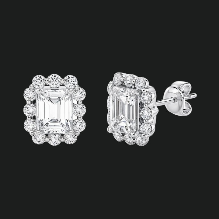 Emerald Cut Diamond Halo Stud -oorbellen (1)