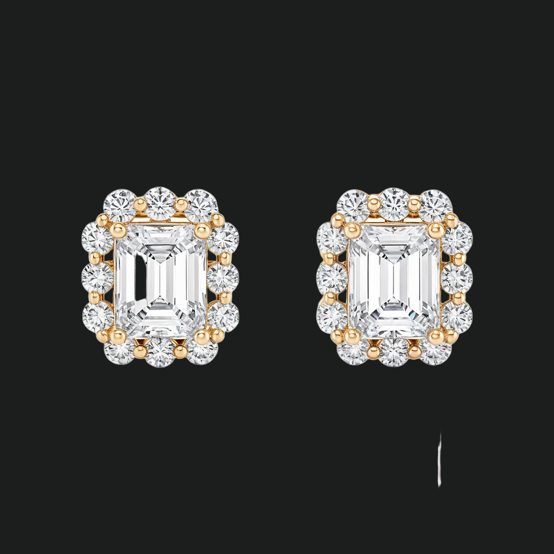 Emerald Cut Diamond Halo Stud -oorbellen (1)