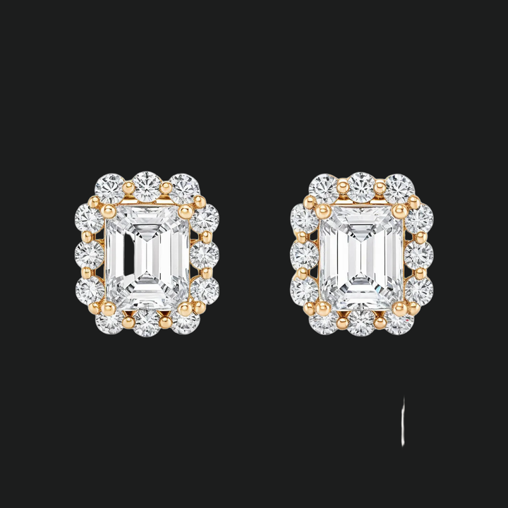 Emerald Cut Diamond Halo Stud -oorbellen (1)
