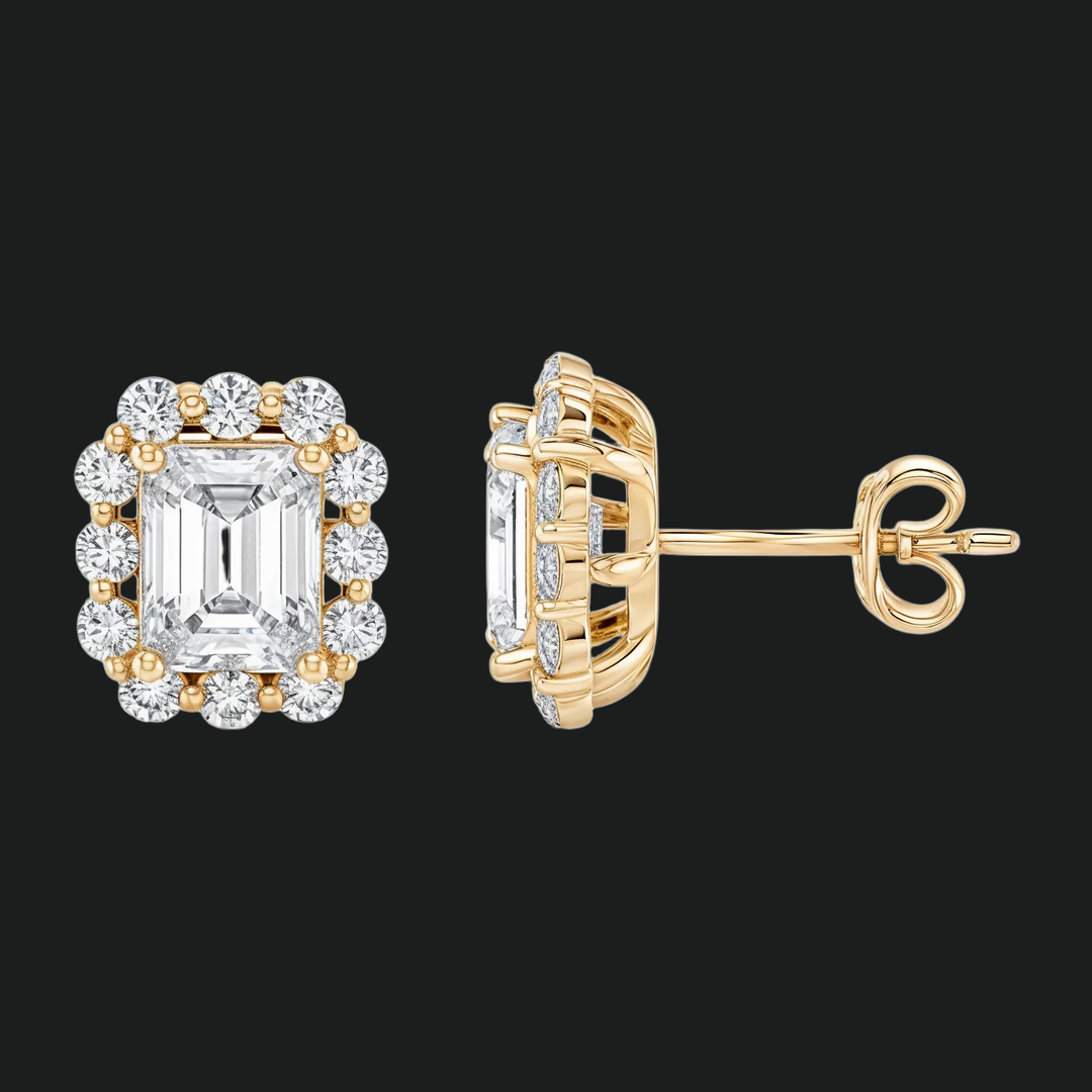 Emerald Cut Diamond Halo Stud -oorbellen (1)