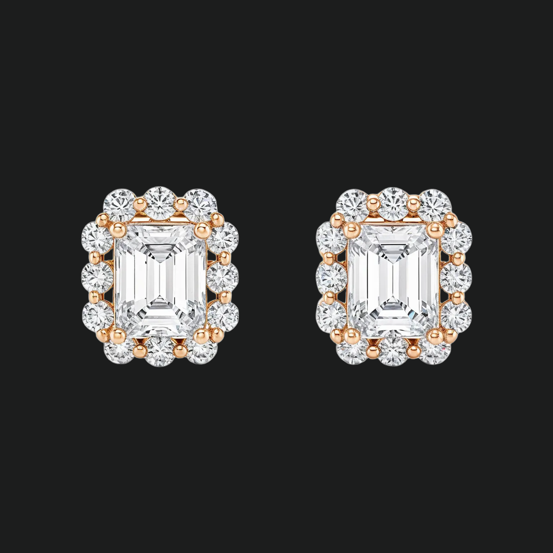 Emerald Cut Diamond Halo Stud -oorbellen (1)