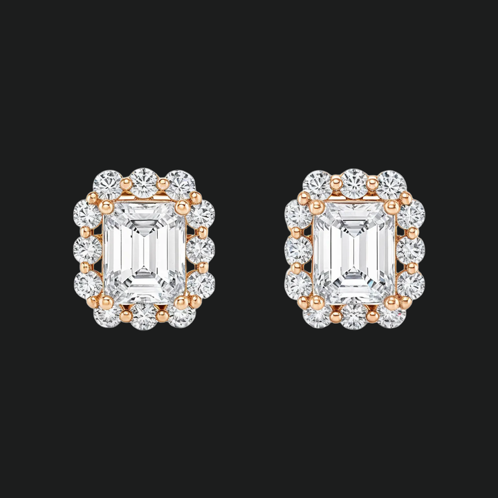 Emerald Cut Diamond Halo Stud -oorbellen (1)