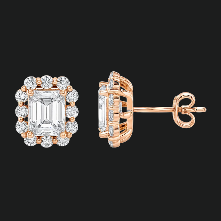 Emerald Cut Diamond Halo Stud -oorbellen (1)