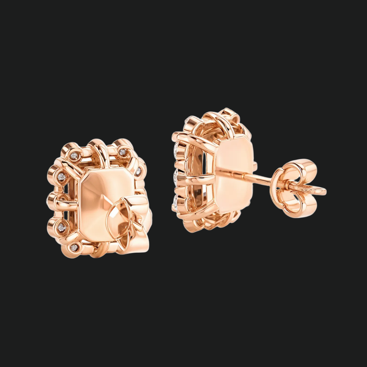 Emerald Cut Diamond Halo Stud -oorbellen (1)