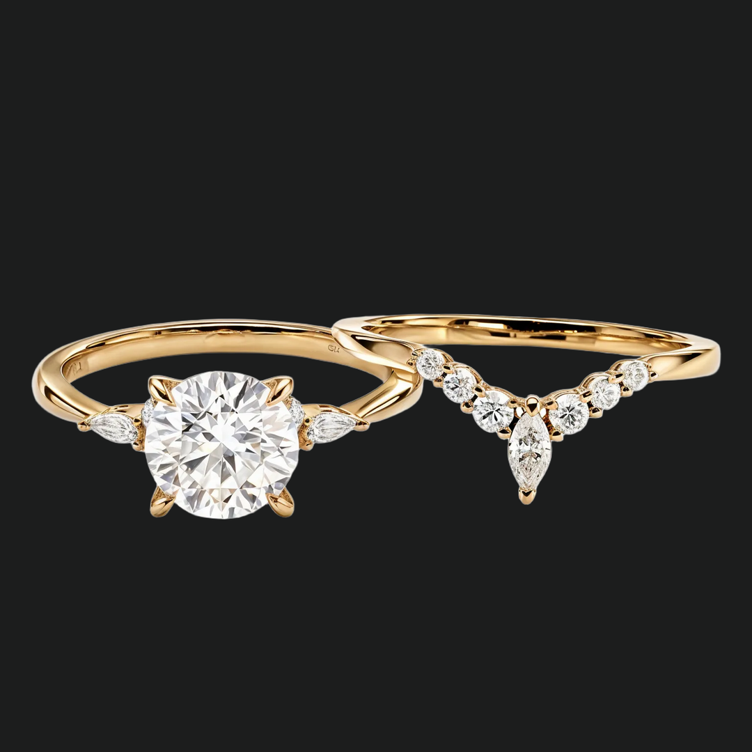 Vintage bloemencluster Diamond Accenten Bridal Set in 9kt White Gold